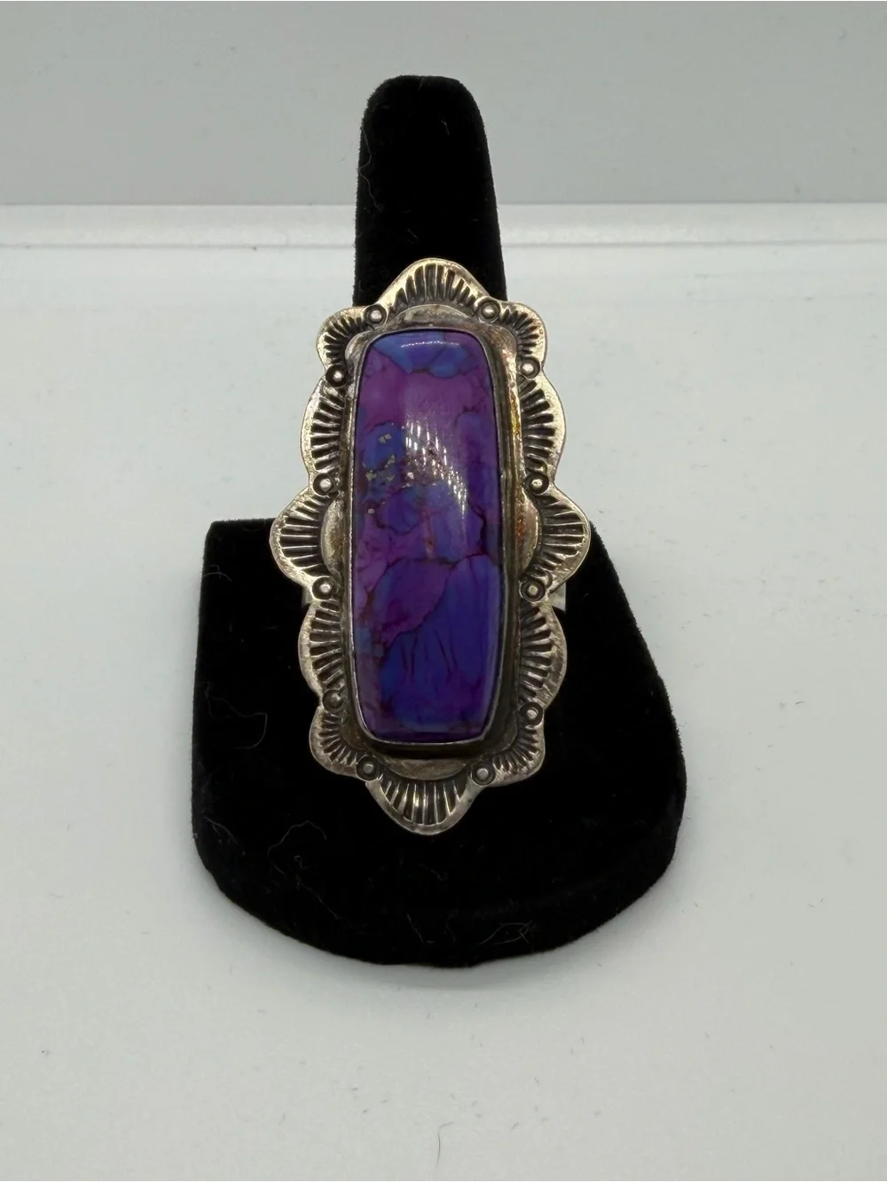 VINTAGE NAVAJO ROCKI GORMAN/KC COOK PURPLE STONE STERLING SILVER RING SIZE 10